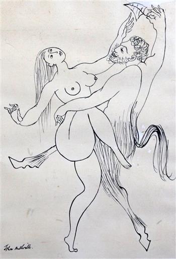 John Melville (1902-1986) Nude dancer with a satyr, 14 x 10in.